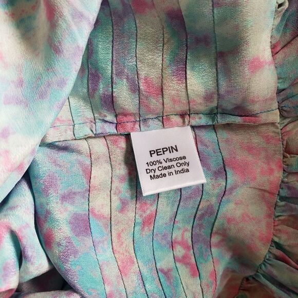 Pepin Off The Shoulder Watercolor Raw Hem Lightweight Summer Dress Size 4 - Picture 12 of 13